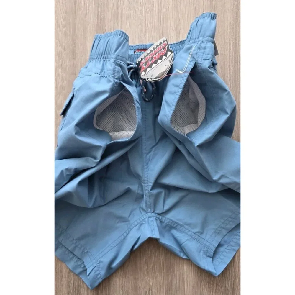 Party Sharks Swim Trunks XL Blue Graphic Beach Shorts‎ Mesh Lined